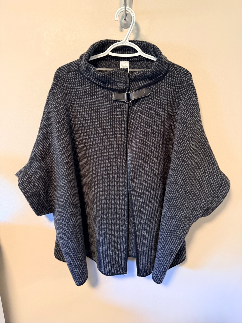 Charcoal Gray Knit Poncho Sweater with Buckle Collar